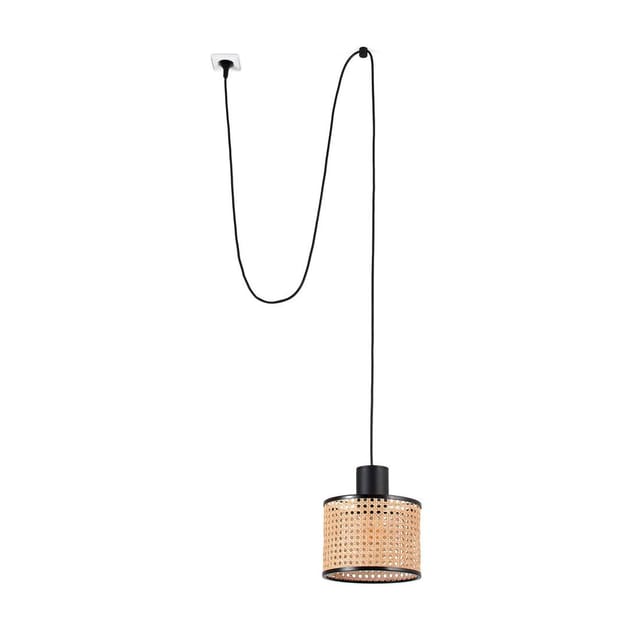 Mambo Hängelampe schwarz/rattan ø210 mit Stecker 68604-47