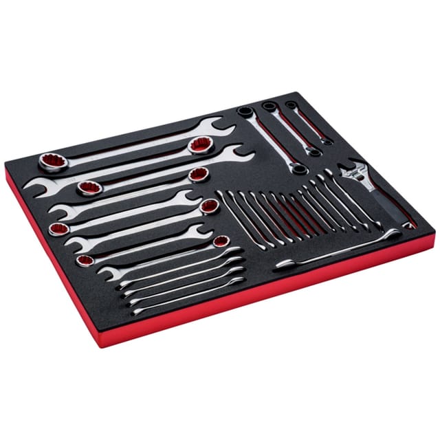Bahco Fit&Go 3/3 Schaumstoffeinlage, Satz mit Rollgabelschlüssel, Ring-Maulschlüssel und Doppelmaulschlüssel - 30-tlg.