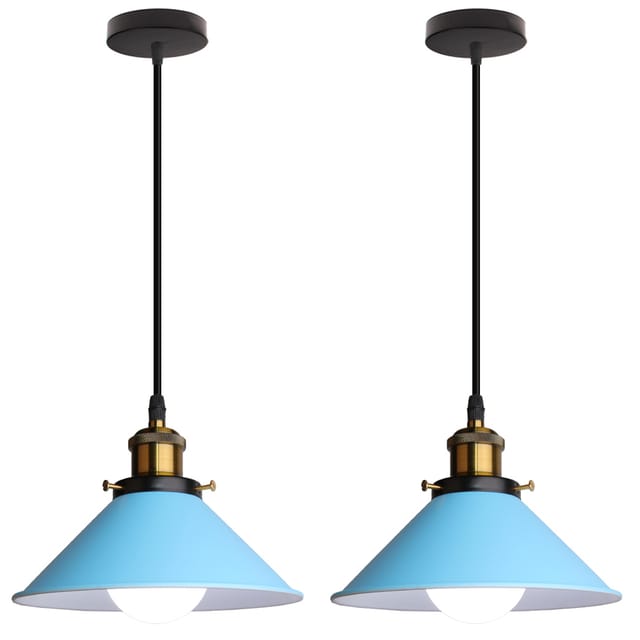 2Pcs Retro Pendelleuchte, 22cm Hängelampe Vintage Industrial Style Metall Deckenleuchte E27 für Esszimmer Küche Restaurant Cafét Bars - Blau
