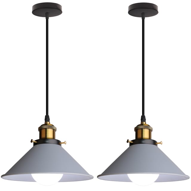 2 Stücke Retro Pendelleuchte, 22cm Hängelampe Vintage Industrial Style Metall Deckenleuchte E27 für Esszimmer Küche Restaurant Cafét Bars - Grau