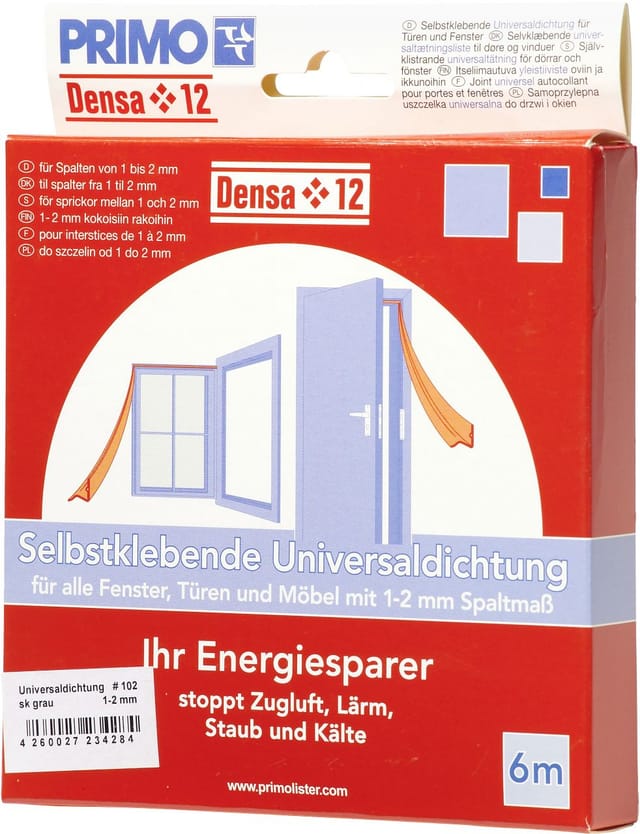 Primo Universaldichtung Densa 12 grau, für Türen + Fenster, 6 Meter Türdichtungen & Fensterdichtungen
