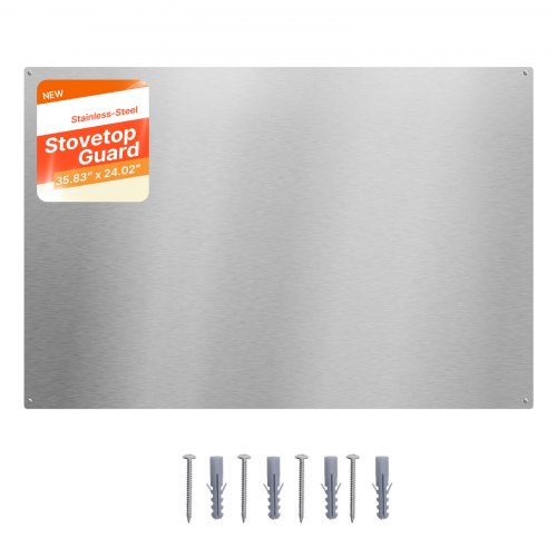 VEVOR Küchenrückwand 91 x 61 cm aus Edelstahl, Wandschutz für Herd und Dunstabzugshaube mit Vorgebohrten Löchern, Robuste Rückwand Spritzschutz für Küche, Kochen und Praktische Aufbewahrung, Silber