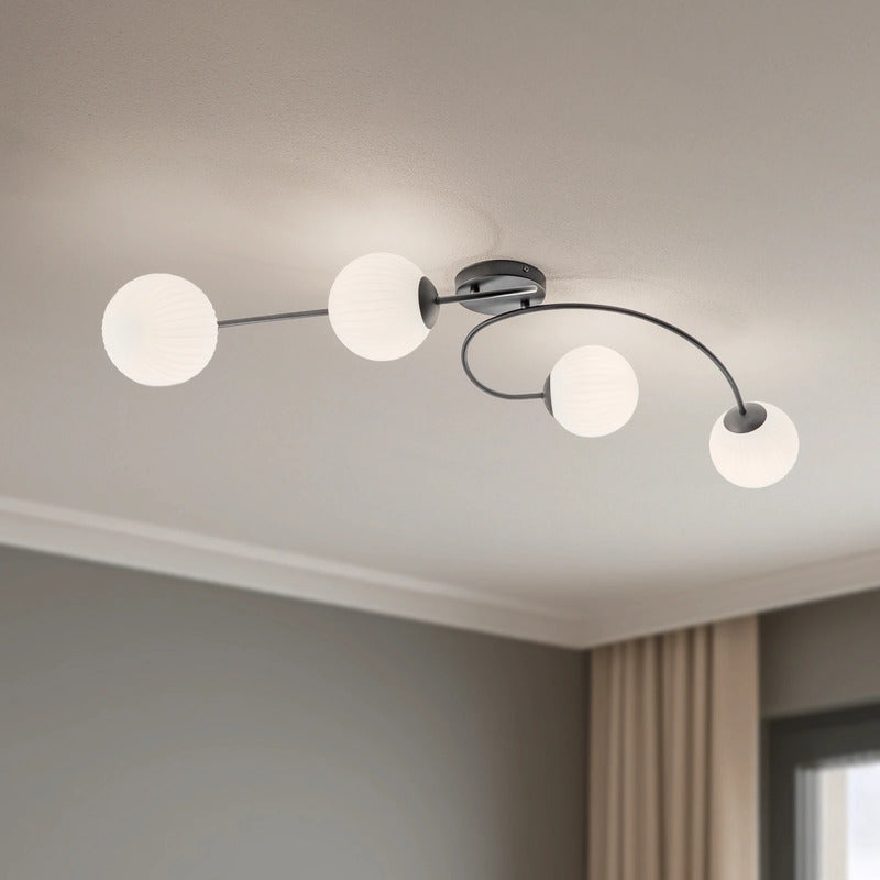 [gebraucht] B-ware Emibig Lighting Vibra Ceiling Lamp, Opal/black, Length 110 Cm, Glass, 4-bulb