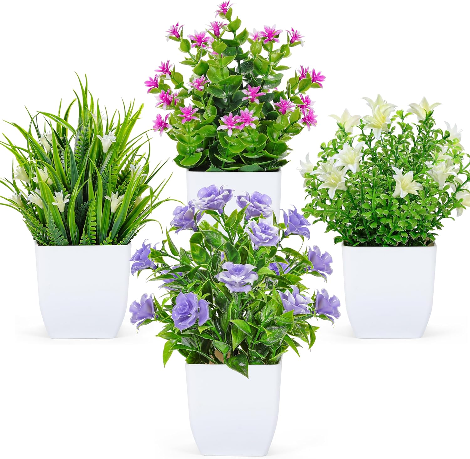 4 Pack Kleine Künstliche Pflanzen Mit Blumen Für Tisch Deko Lebensechte Plastikpflanzen Mit Saisonübergreifender Frische – Ideal Für Badezimmer, Büro, Küche Und Farmhouse-dekoration