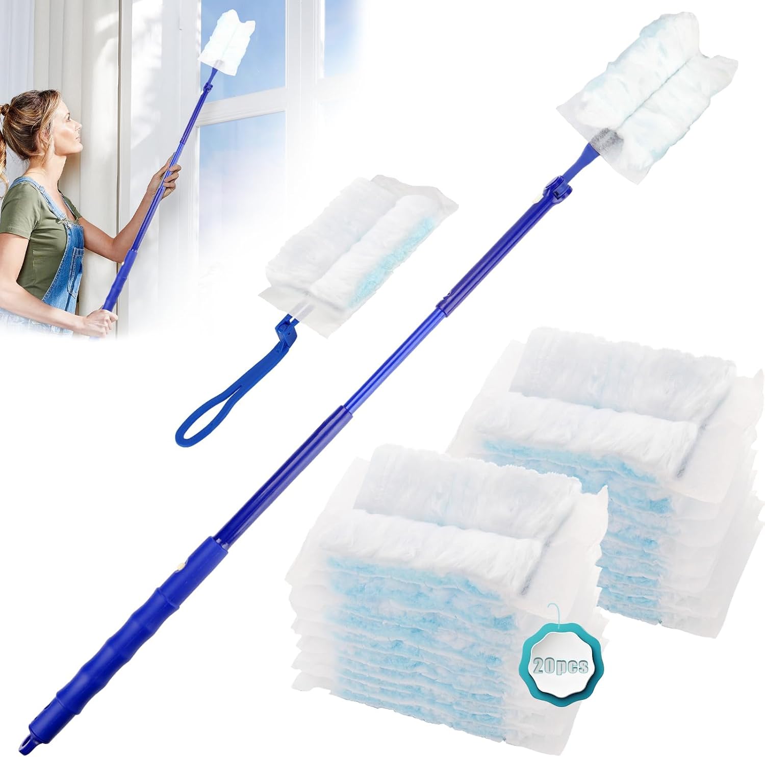 20 Stück Staubmagnet Duster Nachfüllpack Für Swiffer Staubwedel Teleskop Starterset Staubwischer Stab Staubtücher Mit Teleskopstange Langer Stiel Teleskopgriff Für Tierhaare Gegen Staub Schmutz