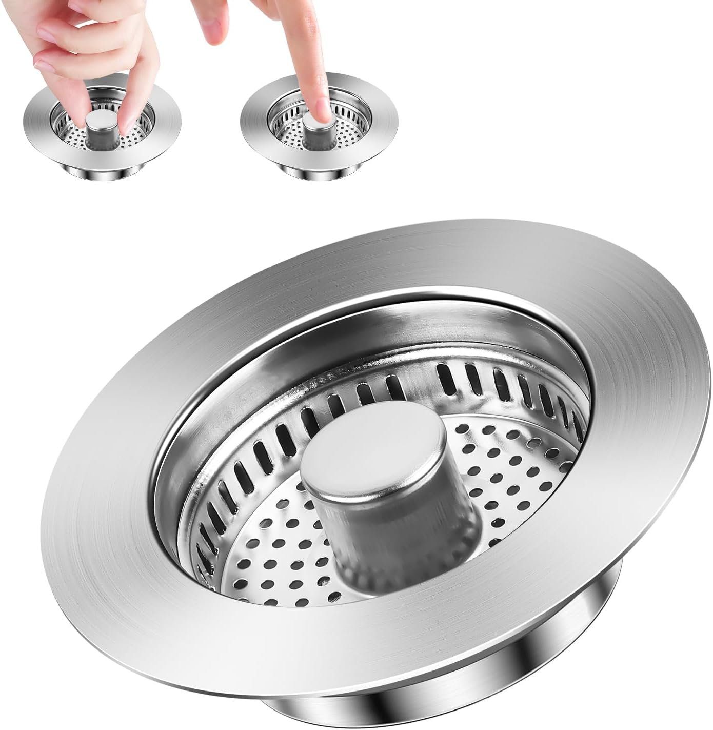 3-in-1 Edelstahl Pop-up Abflussstopfen Mit Sieb, Abflusssieb Küchenspüle Und Waschbeckenstöpsel Mit Anti Verstopfungs Korb, Spülbecken Sieb Für Spülbecken Bohrung 75-86 Mm