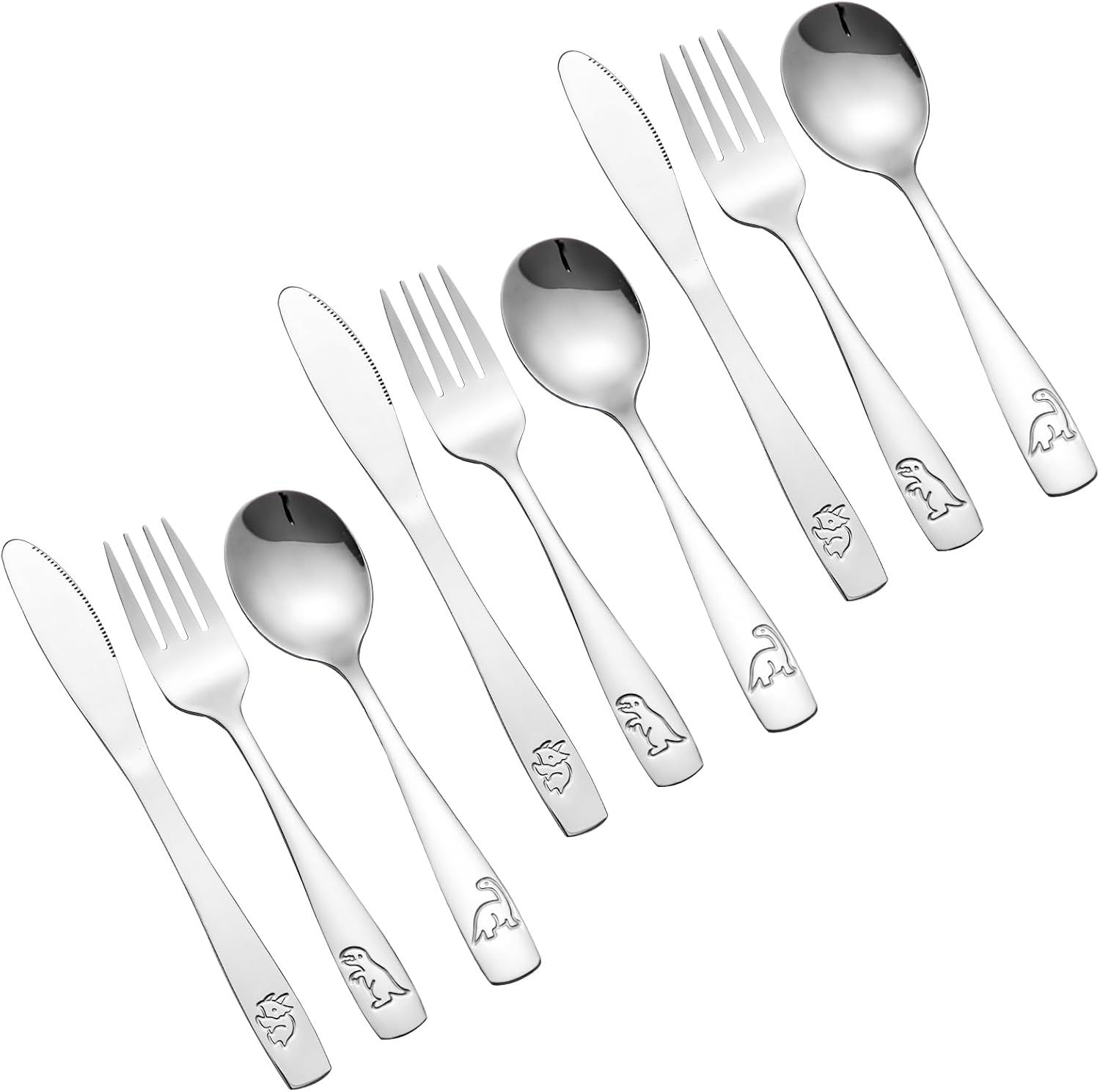 Kinderbesteck Set, 9-teilig, Edelstahl, Ab 3 Jahre 304 Edelstahl, 3 Gabeln 3 Löffel 3 Messer, Kindgerechter Griff, Abgerundete Kanten, Spülmaschinenfest