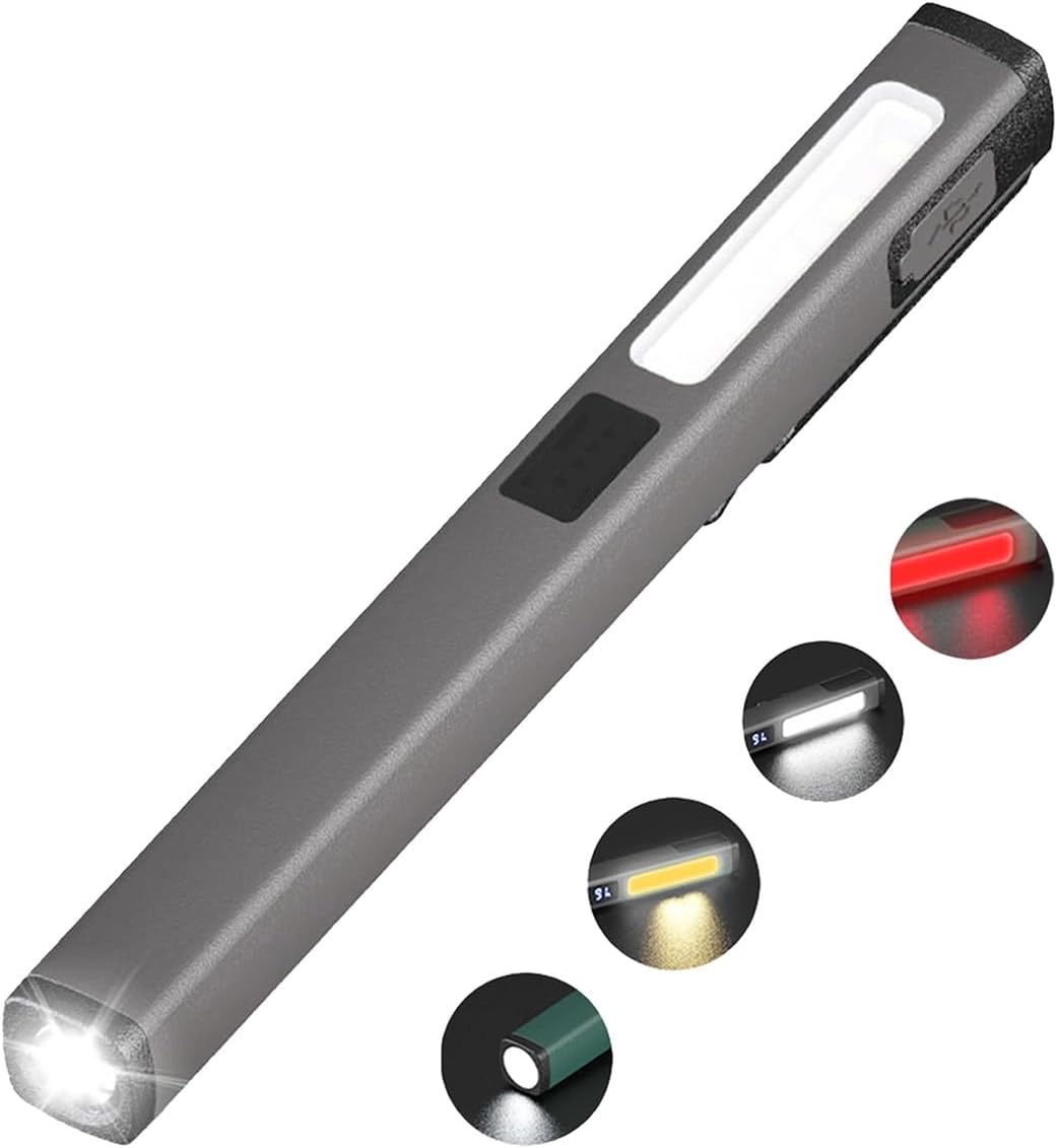 Wiederaufladbare Led Stiftlampe, 6-modus Cob Arbeitsleuchte Für Camping Led Stiftlampe Mit Usb-c Aufladbar,weiß-und Rotlicht,akkustand-anzeige,wasserdicht, Mit Clip,ideal Für Notfälle Und Werkstatt