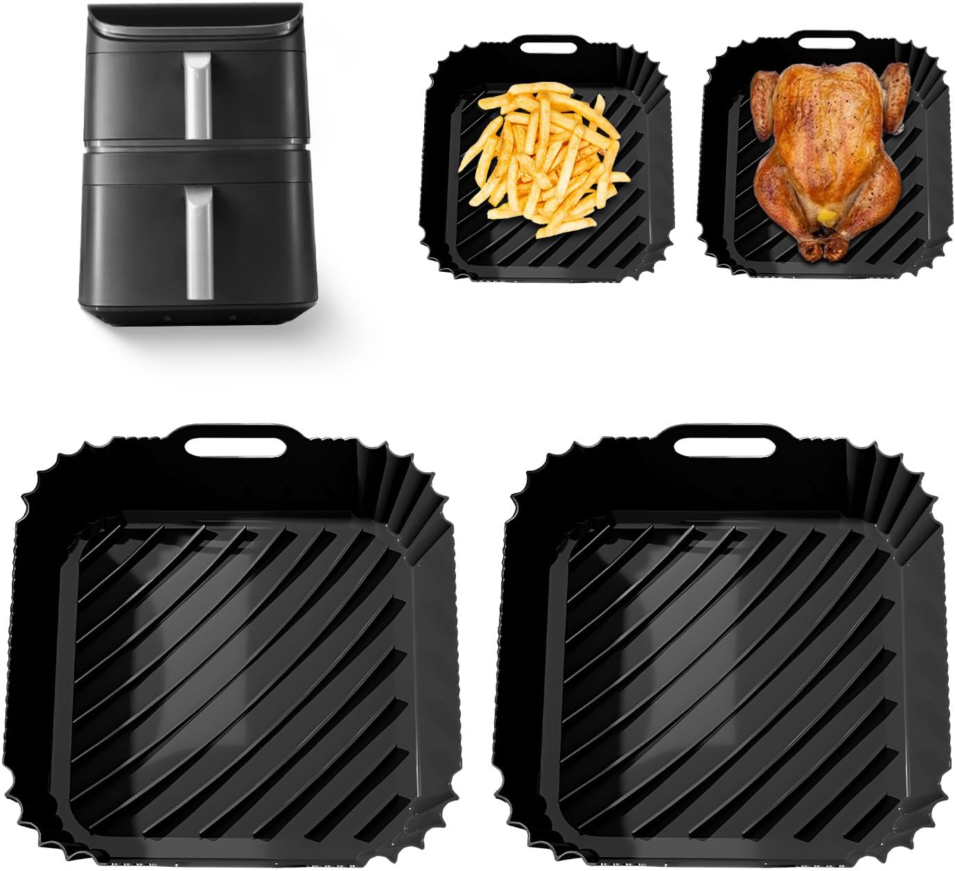 2 Stück Silikonform Heißluftfritteuse Zubehör Für Cosori Turbo Tower Pro&smart 10,8l Airfryer Mit Dualblaze Auflaufform Silikon Einsätze Für Cosori Turboblaze 6l Double Stack 10,8l Air Fryer(6,5&4,3l)