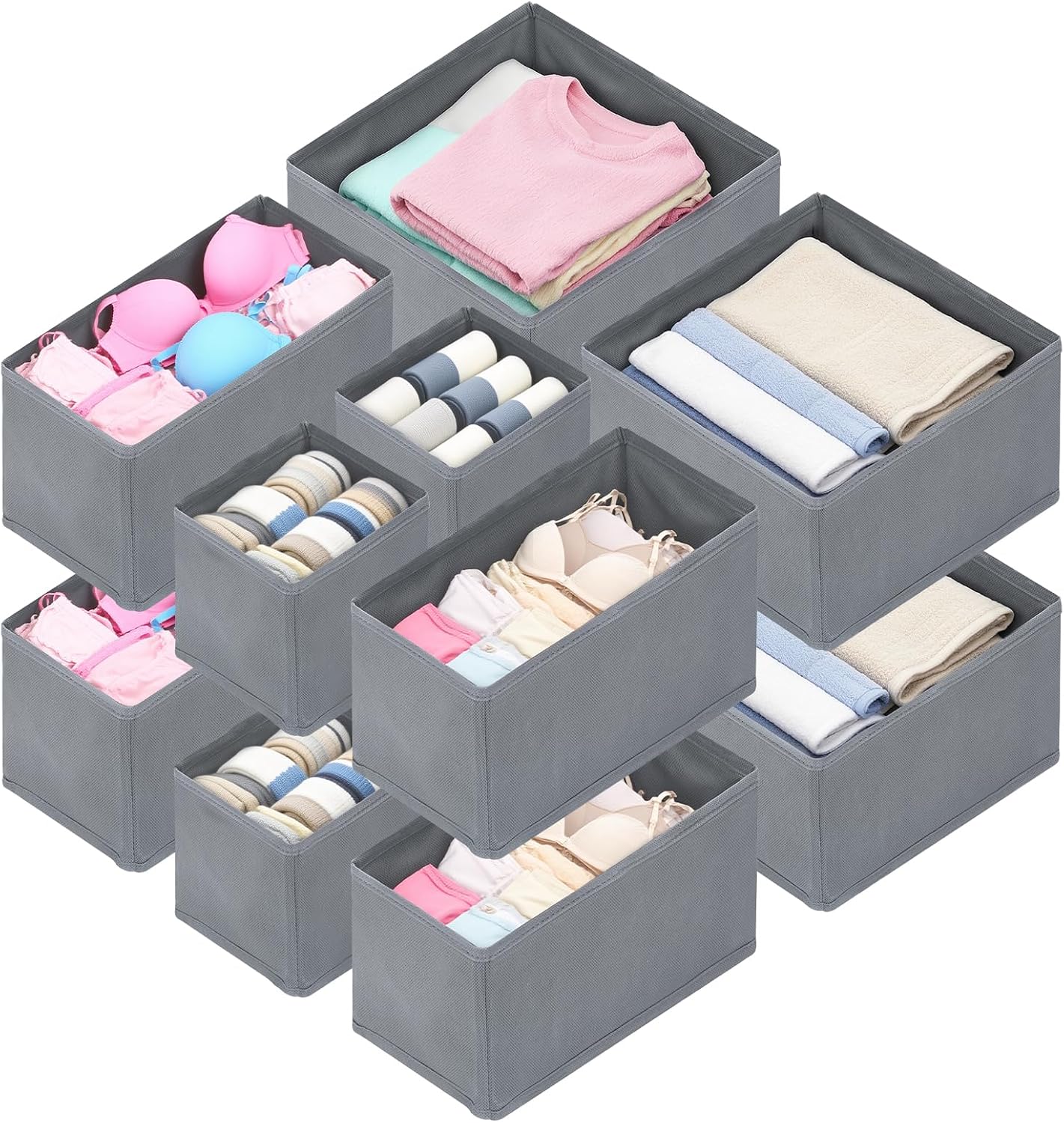 12er-set Schubladen Organizer,unterwäsche,kleiderschrank Organizer Passgenau Für Kleiderschrank & Wickeltisch, Faltbare Aufbewahrungsbox Aus Stoff Für Socken, Kleidung, Ordnungssystem (grau)