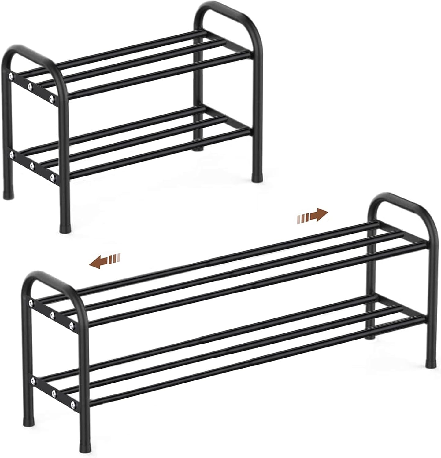 Schuhregal Schmal Ausziehbar Platzsparend Schuhregal Adjustable Expandable Klein Metall Schuhschrank Schwarz Schuhablage Schuhaufbewahrung Draußen Schuhständer Diele Outdoor Camping Flur (2 Etagen)