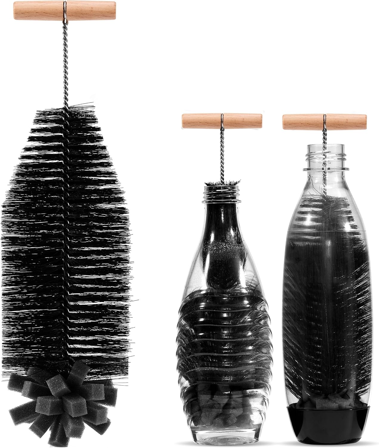 Die 35 Cm Bürste Ist Ideal Für Sodastream-glas- Und Duo-kunststoffflaschen. Sie Hat Harte Borsten Und Einen Weichen Schwamm, Reinigt Kraftvoll, Ohne Die Flasche Zu Beschädigen, 1 Pack Schwarz