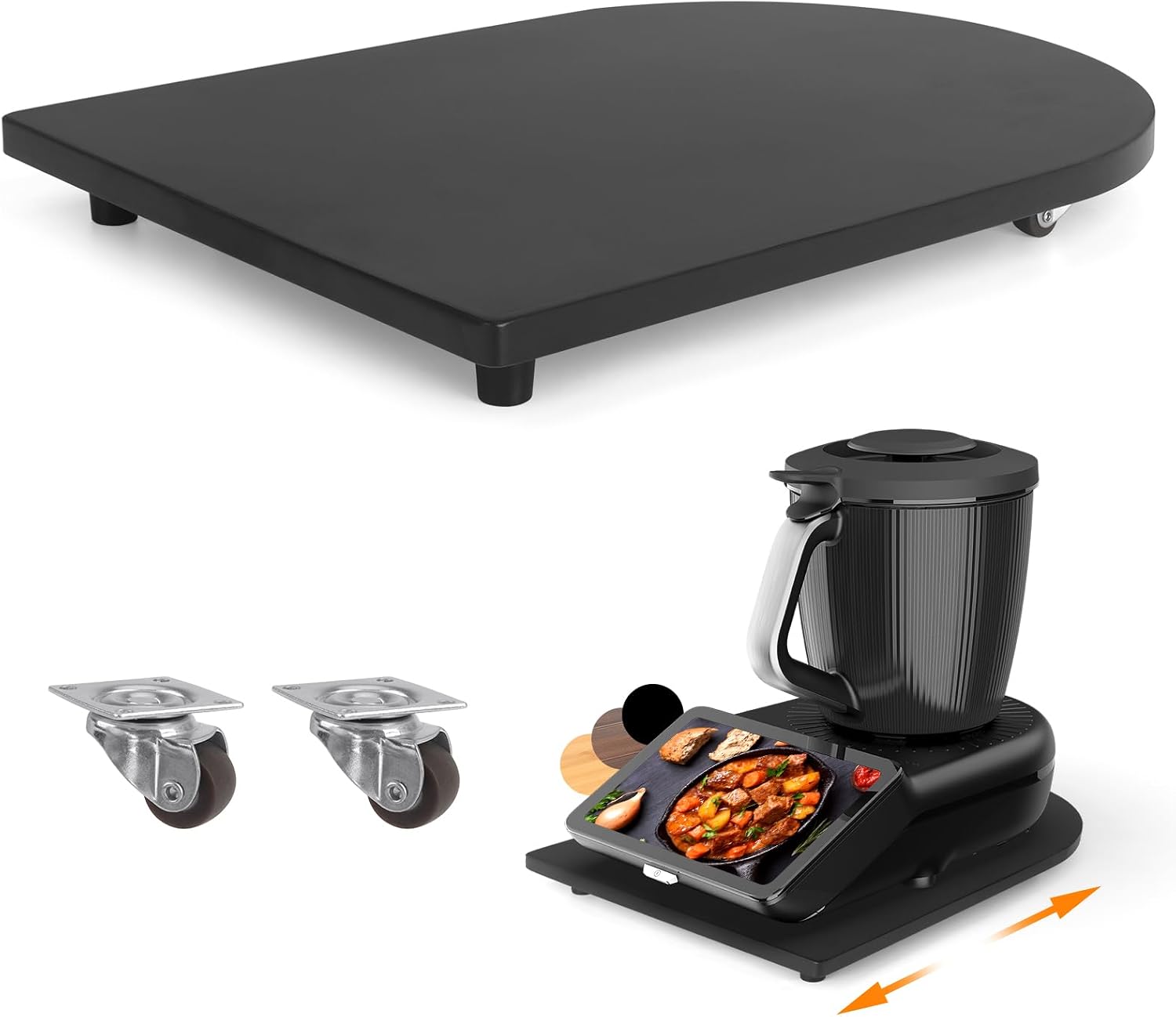 Bambus Gleitbrett Für Thermomix Tm7 – Mit 360° Rollen + Rutschfest Gummifüße Des Schnelles Bewegen/sicheren Stand, Die Arbeitsplatte Nicht Zerkratzen, Zubehör Für Thermomix Tm7（schwarz）