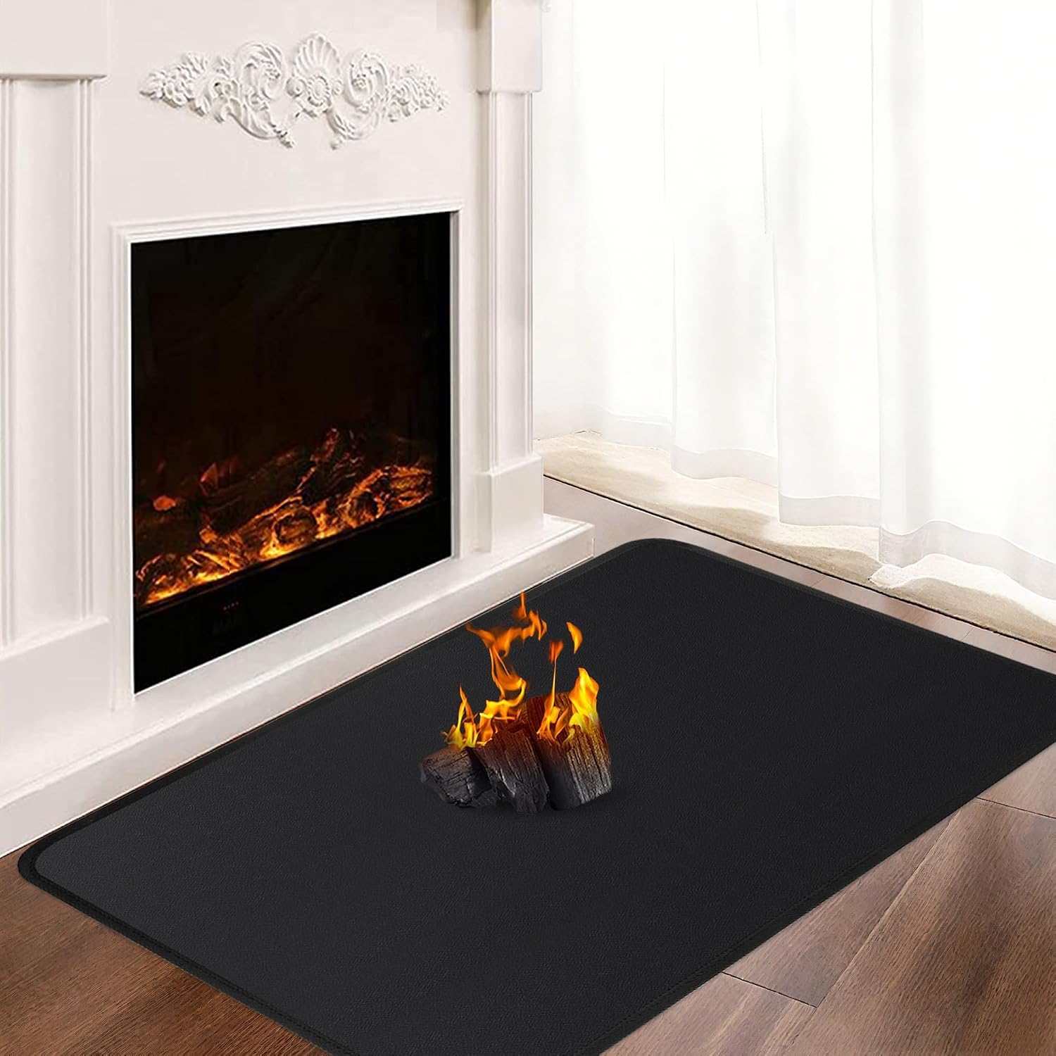 Feuerfeste Unterlage Für Kaminofen, 90 X 60 Cm, 1mm Stark, Schwarz 1832°f Funkenschutzplatte, Glasfaserkern Ofenblech Kamin, Feuerfeste Matte Kamin, Boden Und Teppichschutz, Leicht Zu Reinigen