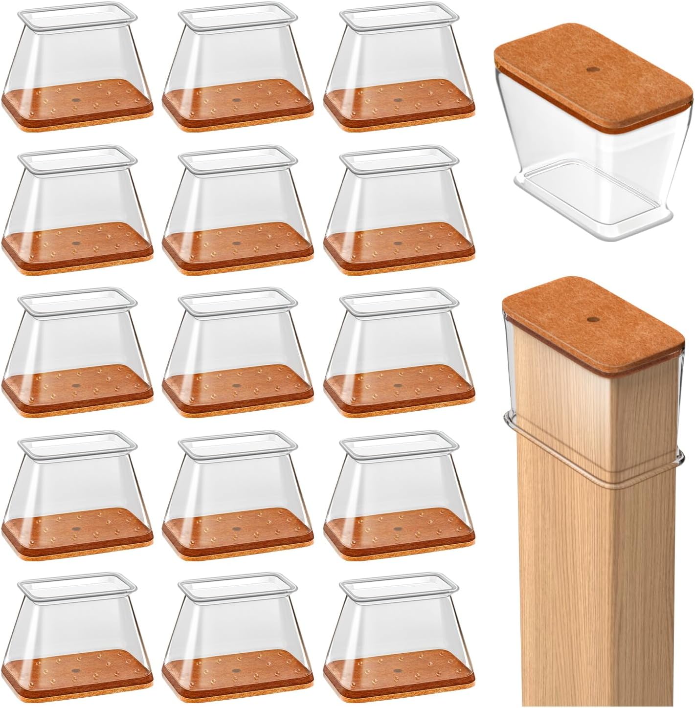 Oconda 16 Stück Stuhlbeinkappen Rechteckig, Stuhlgleiter Schutzkappen Für Stuhlbeine Mit Filz, Stuhlbeinschoner, Filzgleiter Für Stühle(fit Länge 28-38mm,breite 19-25mm)
