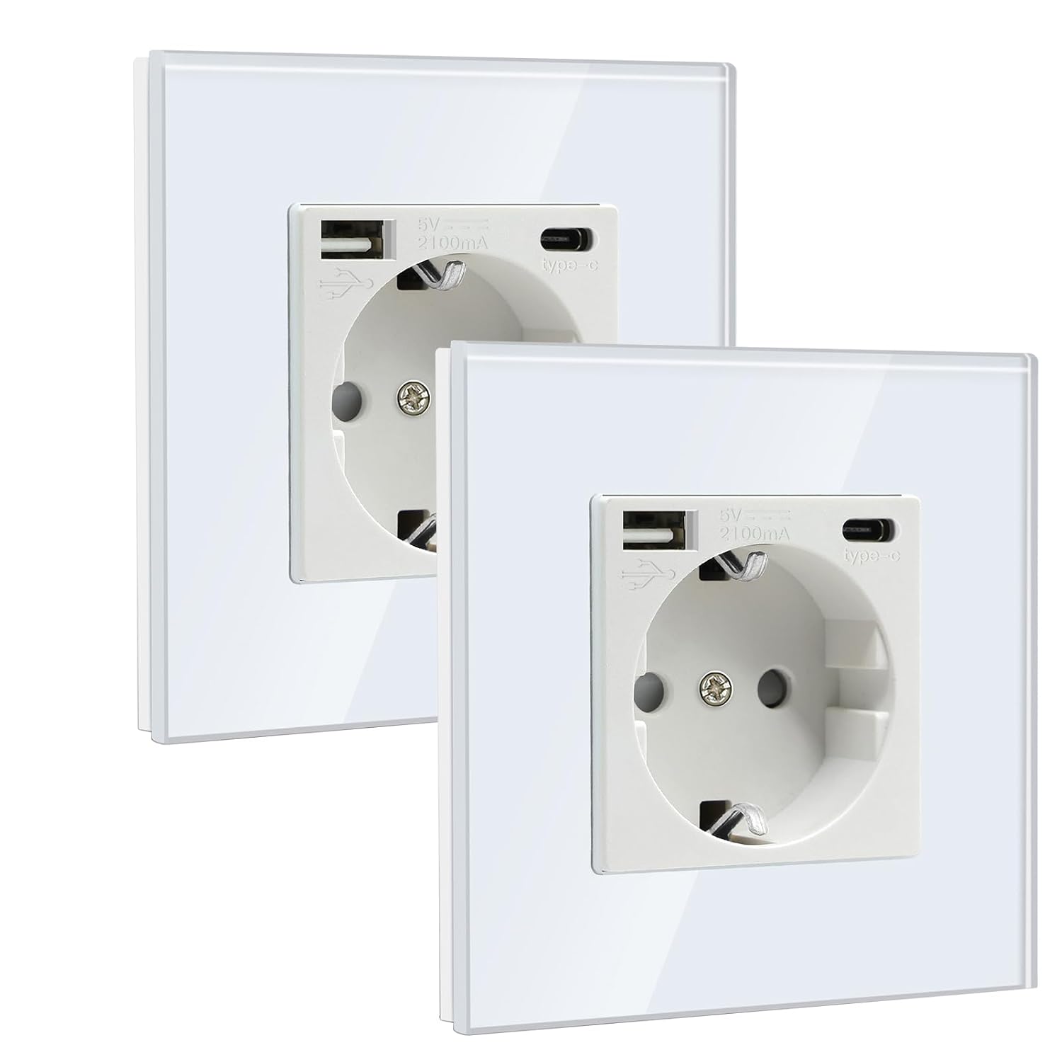 Steckdose Mit Usb (max. 2.1a) Und Type C,weiß Unterputz Steckdose Usb,schutzkontakt-verlängerungssteckdosen Ladegerät Für Handys, Laptops Etc(1 Fach-2pack)