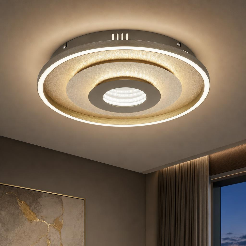 Led Deckenlampe Deckenleuchte Wohnzimmerlampe Memory Champagner Dimmbar D 40 Cm