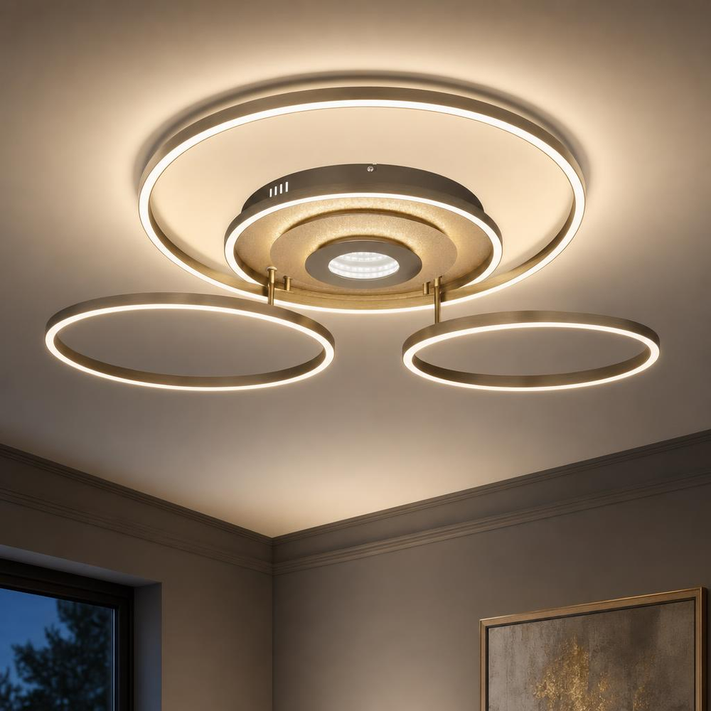Led Deckenleuchte Deckenlampe Wohnzimmerlampe Memory Champagner Metall L 99,2 Cm