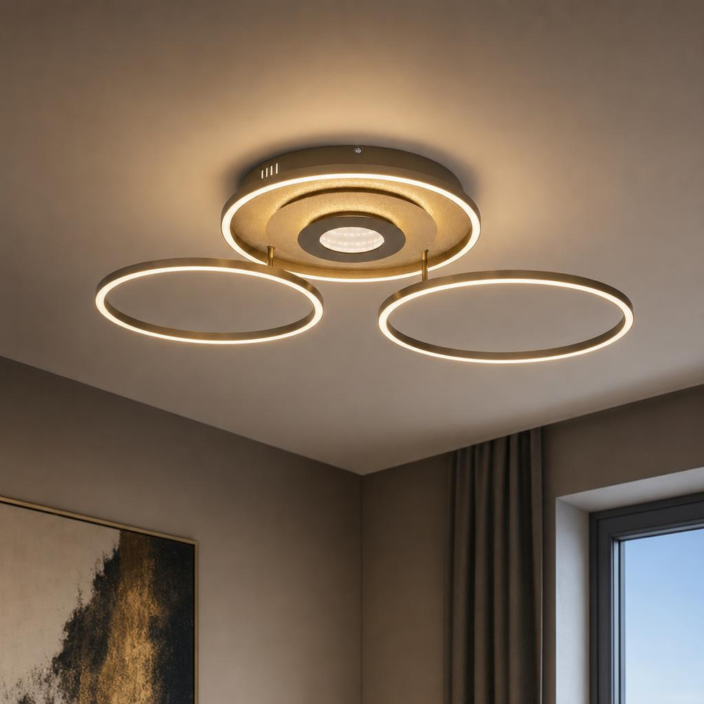 Led Deckenlampe Deckenleuchte Wohnzimmerlampe Dimmbar Champagner Metall L 99,2cm