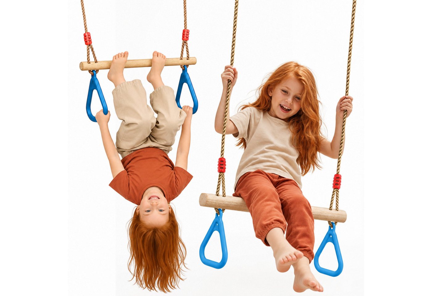 Goodevas Trapezstange Mit Turnringen Für Kinder – Holz-schaukel, Massive Kiefer, Höhenverstellbar 110–198 Cm, In- & Outdoor Bild 3