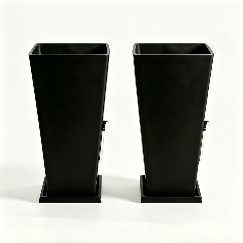 Greenship 2er Set Blumentöpfe Mit Bewässerungssystem, 60cm Hohe Quadratische Pflanzkübel Schwarz Aus Kunststoff, Für Drinnen Und Draußen, Wetterfest & Stabil