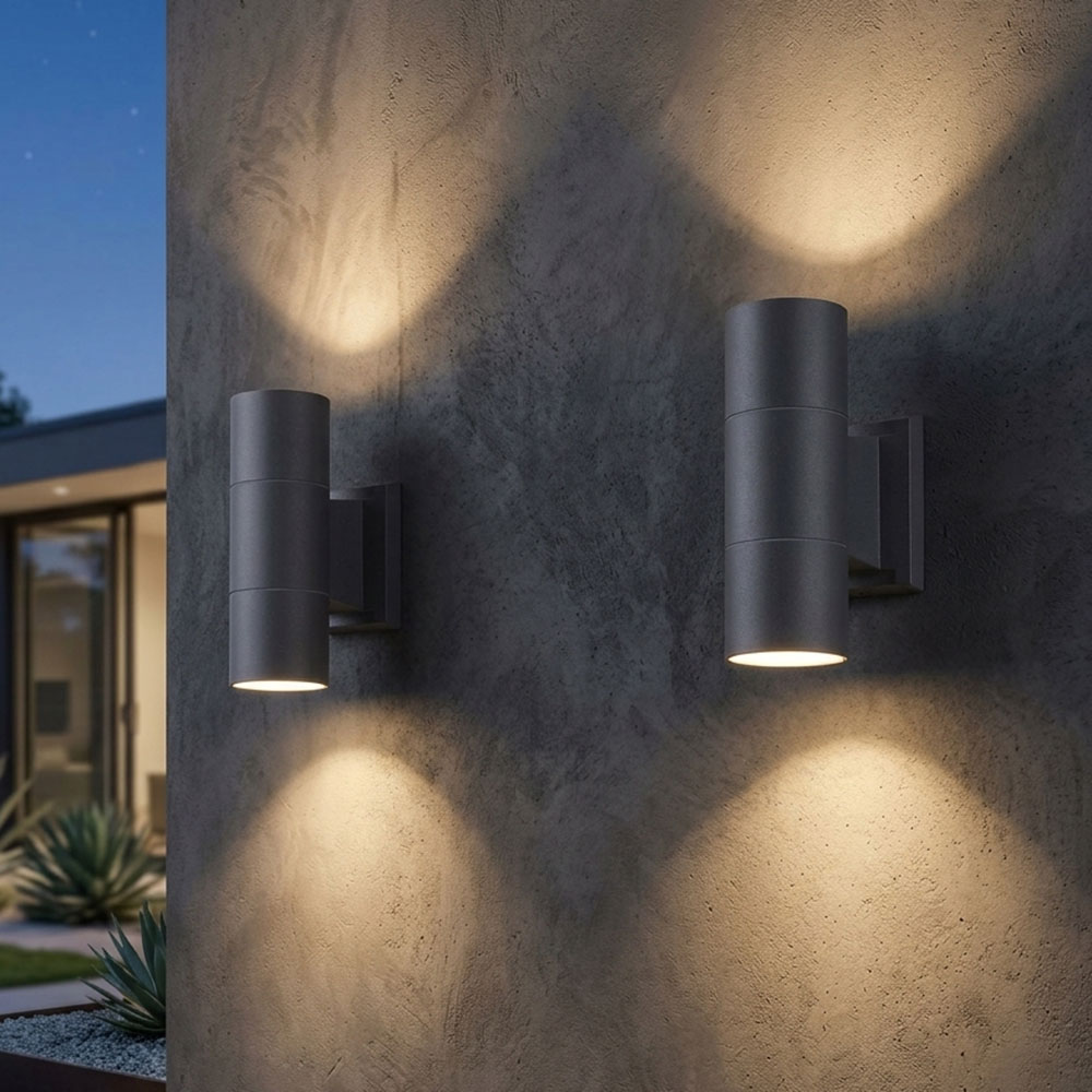 2x Wandleuchte Wandlampe Außenleuchte Gartenleuchte Up Down Anthrazit Glas Ip44