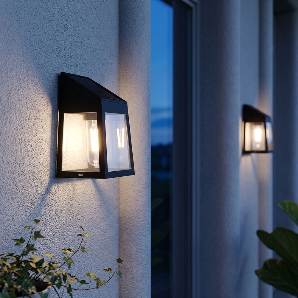 2x Led Solarwandleuchte Außenlampe Terrasse Dämmerungssensor Schwarz H 13,6 Cm