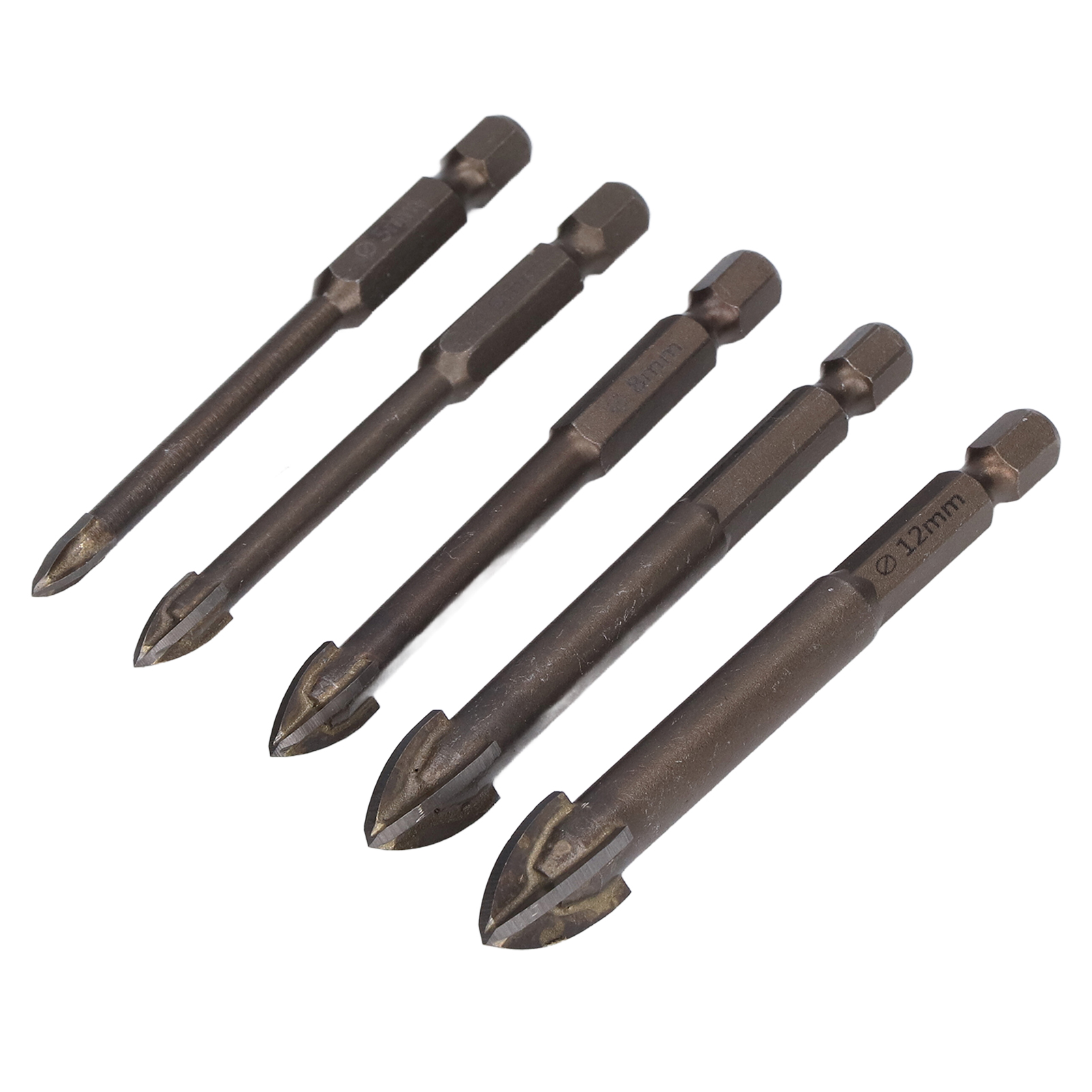 5-teiliges Set Kreuzsechskantbohrer Aus Hartmetall Für Glas Und Beton, 1/4-zoll-sechskantschaft