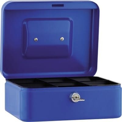 Geldkassette 20 x 9 x 16 cm (B x H x T) 6 Fächer für Hartgeld mit Schloss Stahl blau