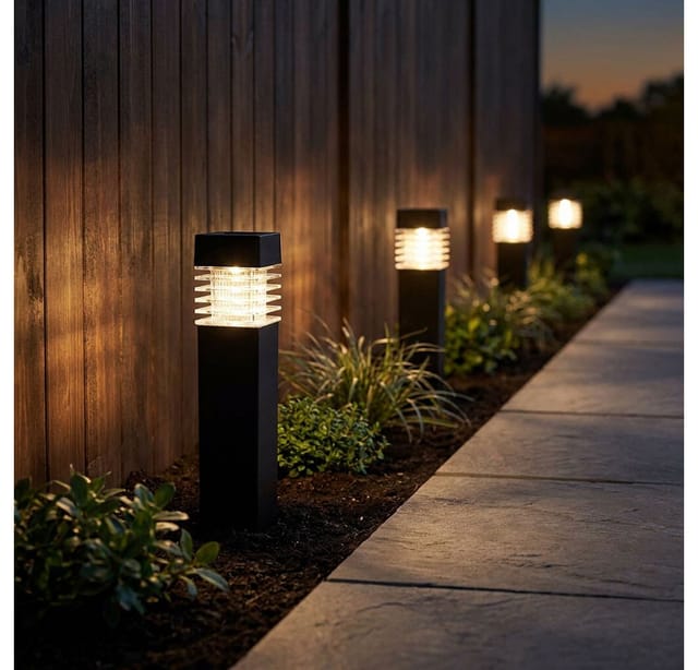 Außenleuchten Gartenlampen Solarleuchten Stehlampen Steckleuchten, grau satiniert, 4x led warmweiß, BxH 5,8x38,5 cm, 4er Set