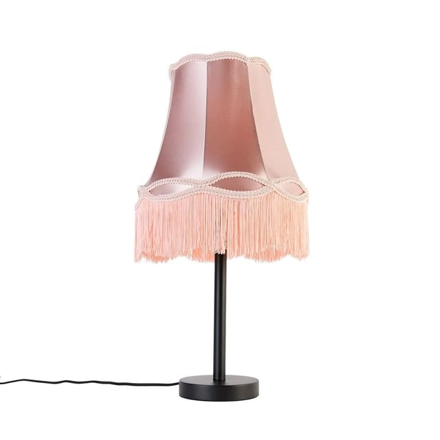 Klassische Tischlampe schwarz mit Granny-Schirm rosa 30 cm - Simplo