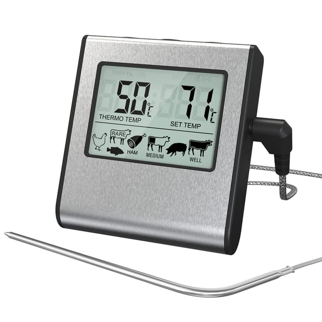 Tp-16 Großes Digitales Lcd-thermometer Mit Uhr Und Timer Für Küche, Grill Und Fleischgarer Mit Edelstahlsonde