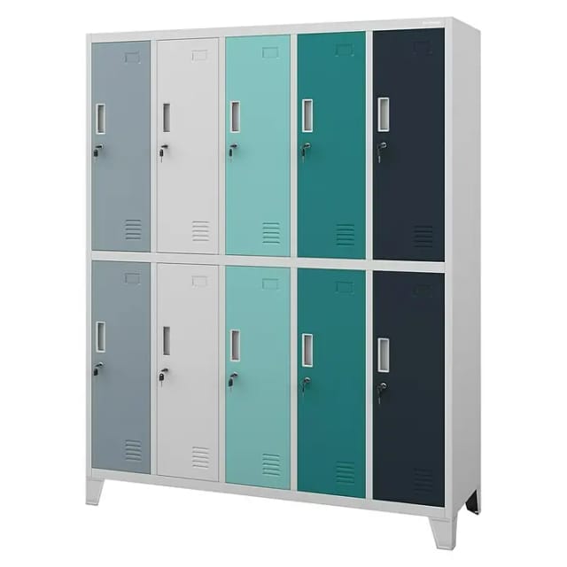 Umkleideschrank 5B2A Spind Spint Schließfachschrank Metallschrank mit 10 Fächern Etikettenhalter Lüftungsschlitze Metall Pulverbeschichtet 172 cm x
