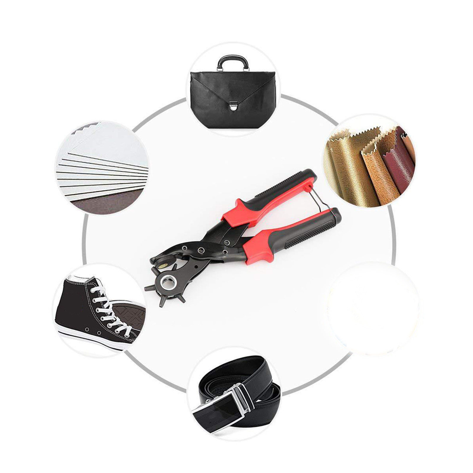 Set Mit 6 Multifunktionalen Rotationsstanzen Für Gürtel, Runder Handstanzzange, Perforationswerkzeug Für Leder Und Kunststoff.