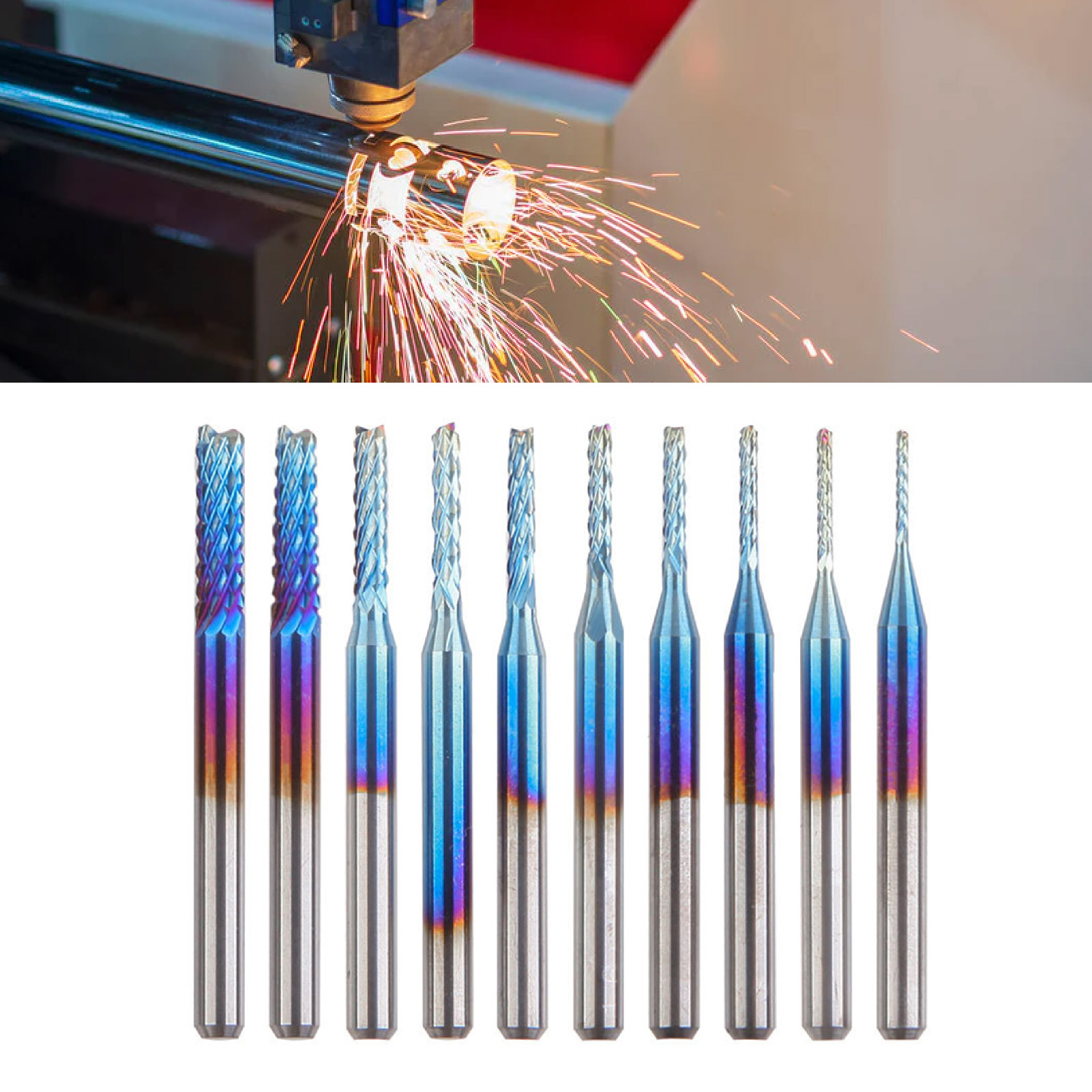 Set Mit 10 Hartmetall-pcb-fräsern, Gravier- Und Schneidbohrern, Durchmesser 0,8–3,175 Mm, Für Cnc-fräsen