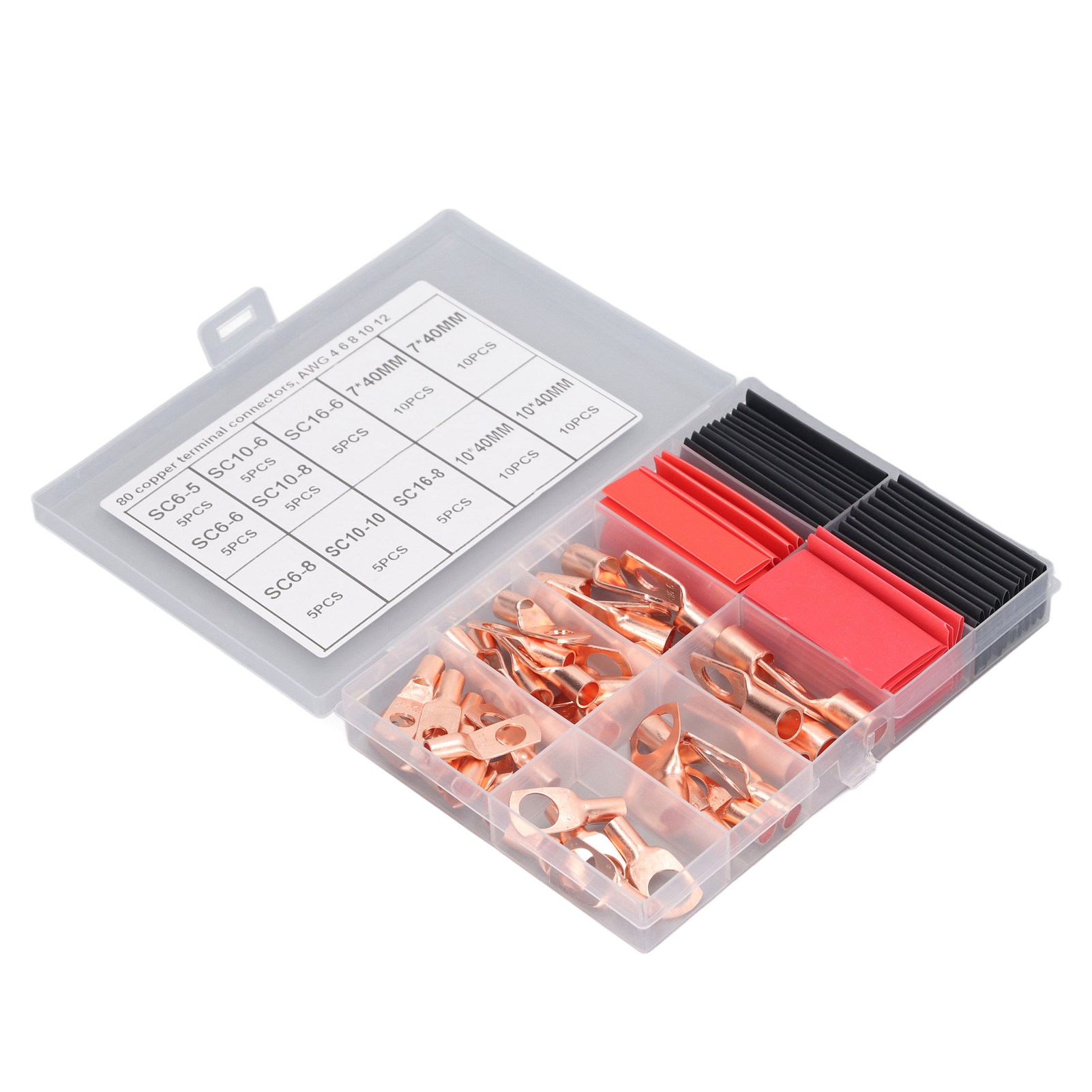 Packung Mit 80 Roten Kupferringklemmen Für Batterien, Crimp-kabelverbinder Mit Schrumpfschlauch