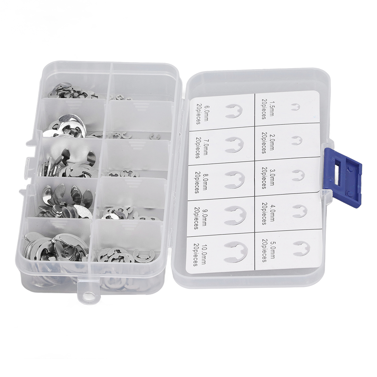 Packung Mit 200 Externen Edelstahl-federringen, Hochfest, Sicherungsringe Für Lager, Komplettes Sortiment