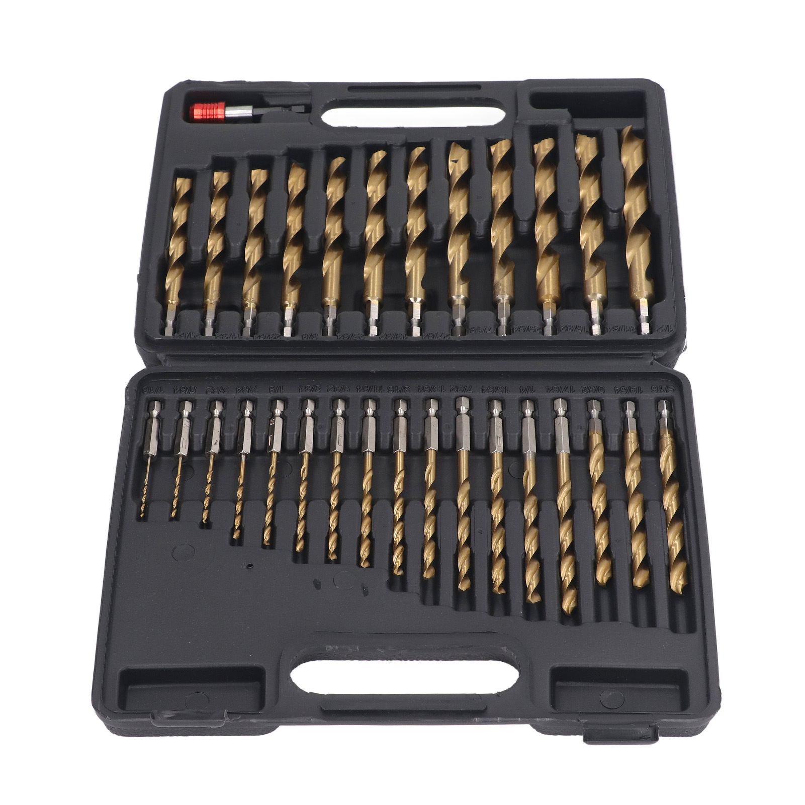 Set Aus 30 Hss-bohrern Mit 1/4-zoll-zylinderschaft, Durchmesser Von 1/16 Bis 1/2 Zoll, Mit Verlängerungsstange Und Aufbewahrungskoffer.
