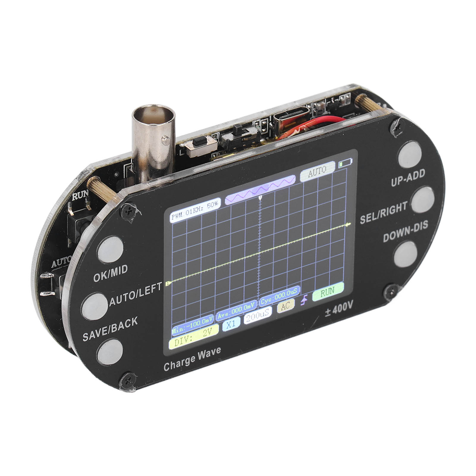 Digitales Oszilloskop Mit 2,5 Mhz Abtastrate, 2,4-zoll-tft-bildschirm Mit 320x240 Pixeln Auflösung, Wellenformanzeige Und Transistorsignaltester.