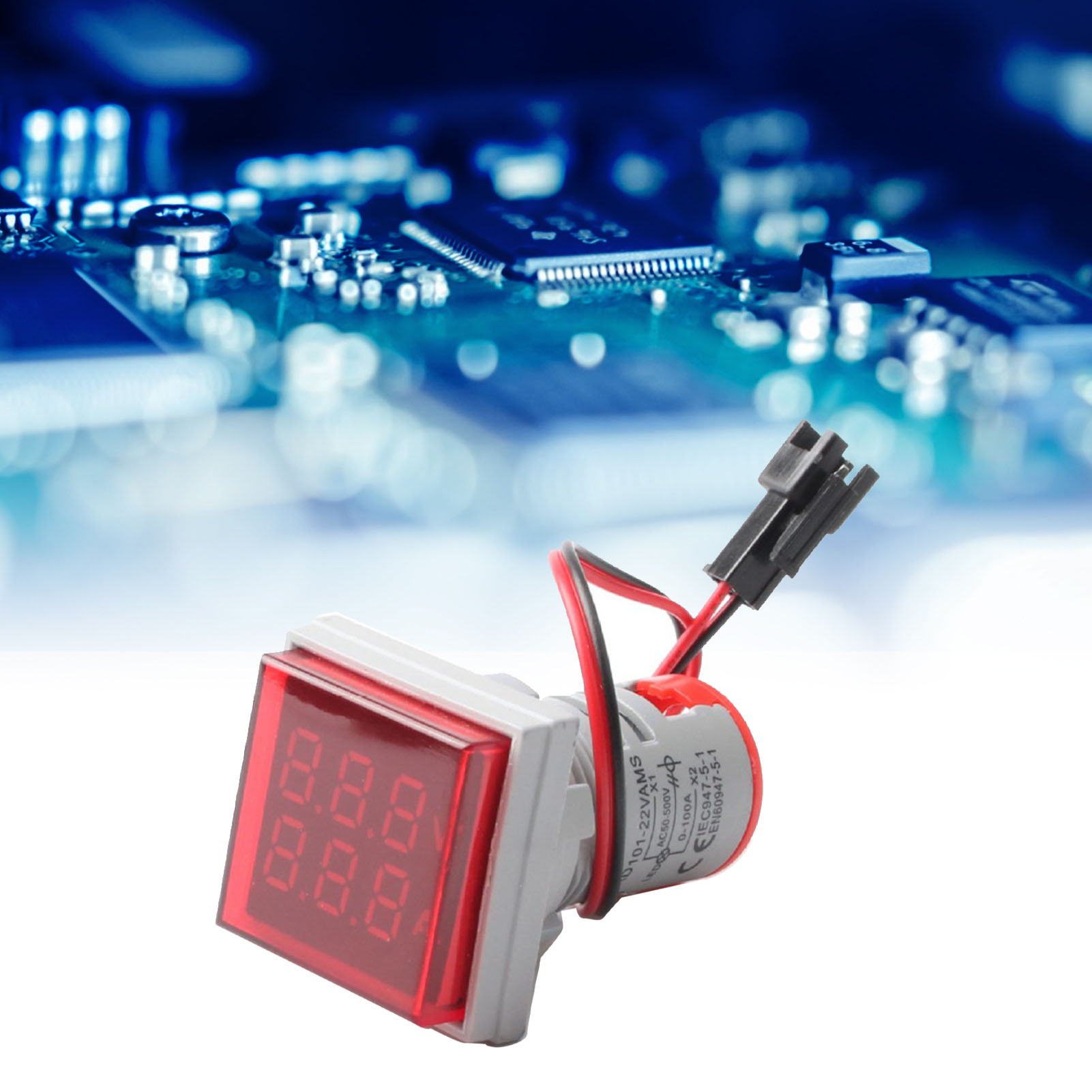 22 Mm Quadratisches Led-digitalvoltamperemeter, Misst Wechselstrom 0-100 A Und Spannung 50-500 V, Rotes Voltmeter-amperemeter, Einbaugerät, Kompaktes Elektrisches Messgerät.