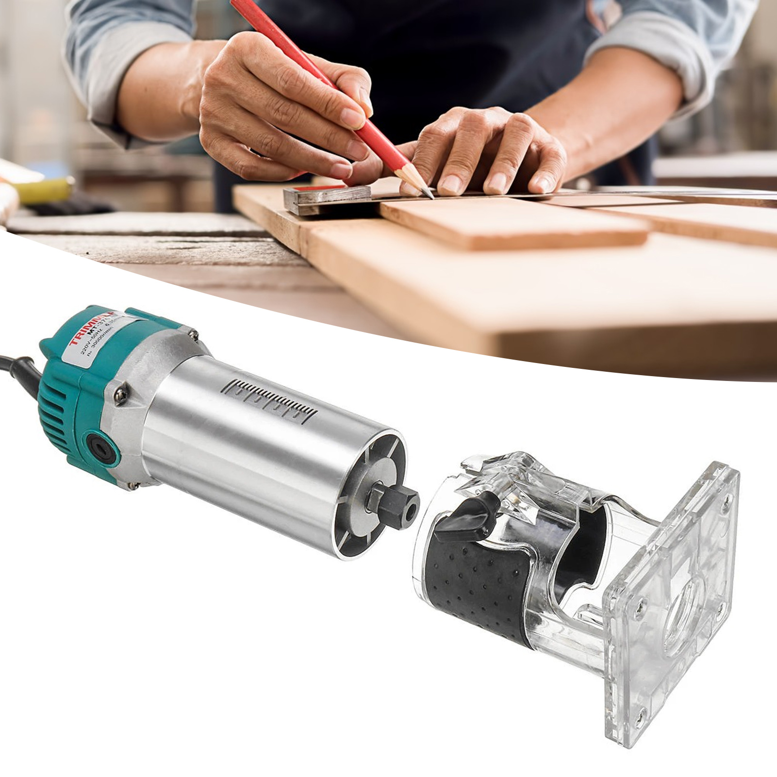 Kompakte Elektrische Oberfräse (6,35 Mm), Holzfräswerkzeug, Nutenfräsen, Fasenfräsen, Koffer Mit 1 Spannfutter, Aluminiumgehäuse, Eu-stecker