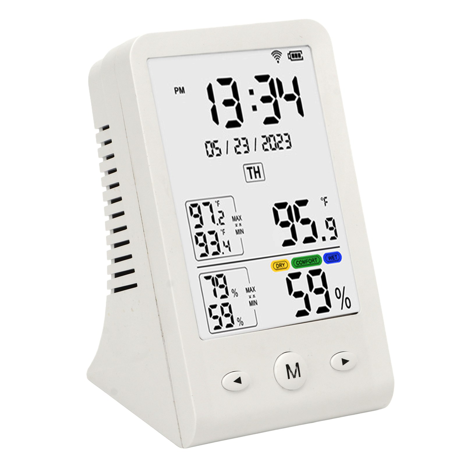 Wlan-thermometer-hygrometer Mit Lcd-anzeige (datum, Uhrzeit, °c, °f), Angeschlossenem Temperatur- Und Feuchtigkeitssensor, Schnelle Digitale Anzeige Für Zuhause