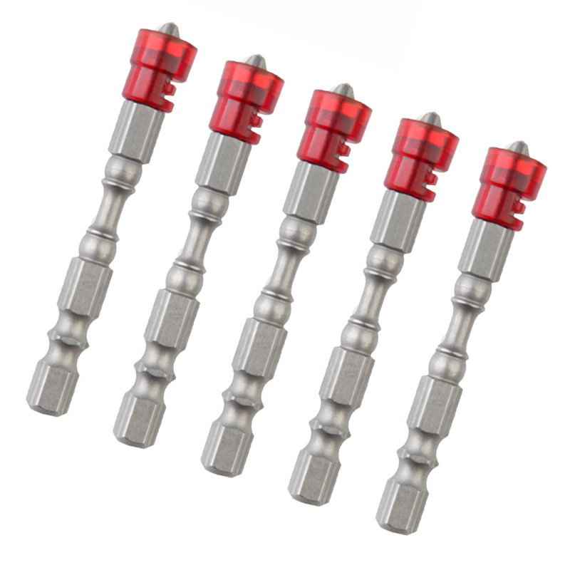 Set Mit 5 Kreuzschlitzschraubendreher-bits Aus S2-legierungsstahl, Magnetischer Sechskantschaft Für Bohrmaschinen, Rotes Werkzeugset, Profi-set