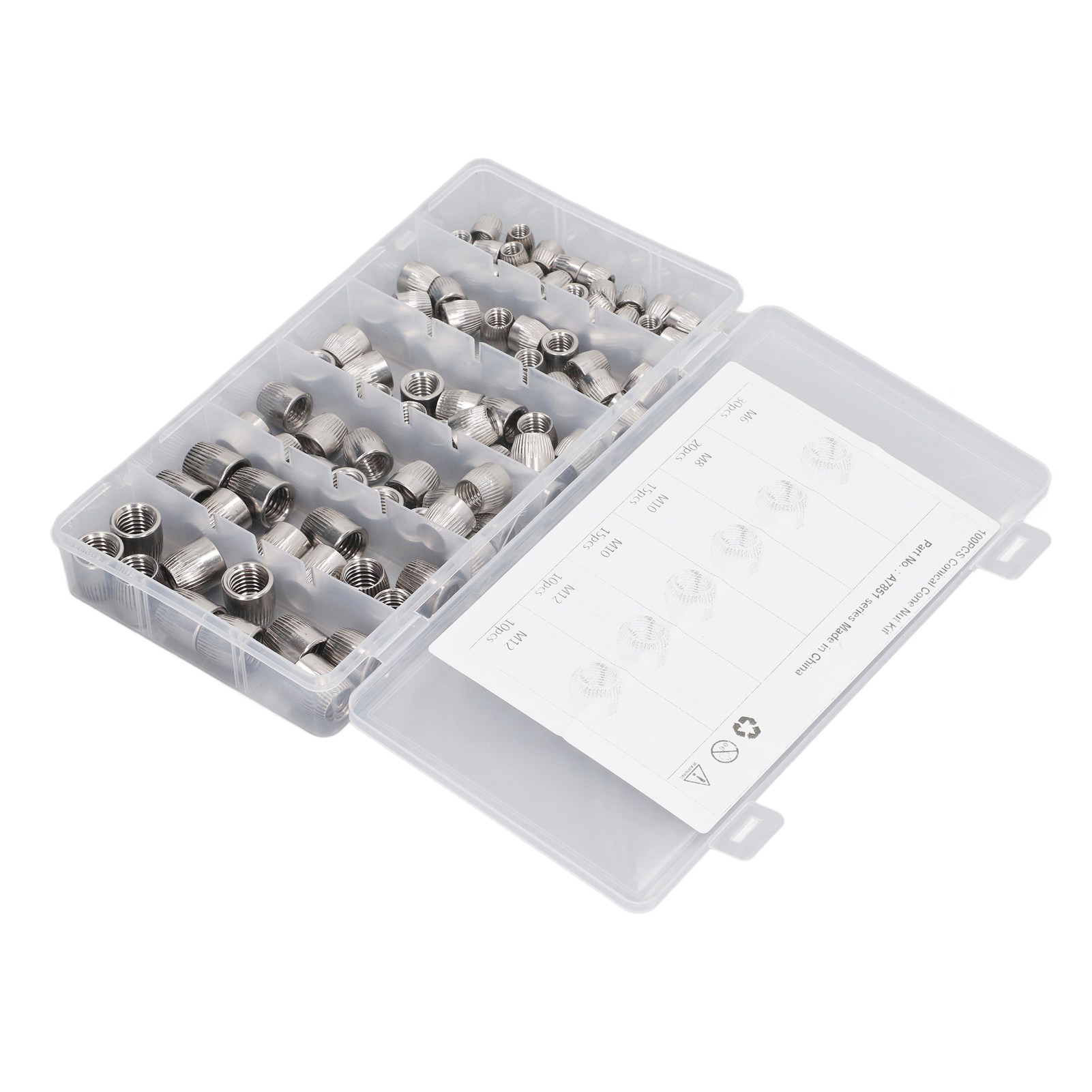 Rändelte Kegelmuttern, Edelstahl 304, 6 Mm, 8 Mm, 10 Mm, 12 Mm, Packung Mit 100 Stück, 4 Größen, Sprengmuttern, Hochleistungsbefestigungselemente