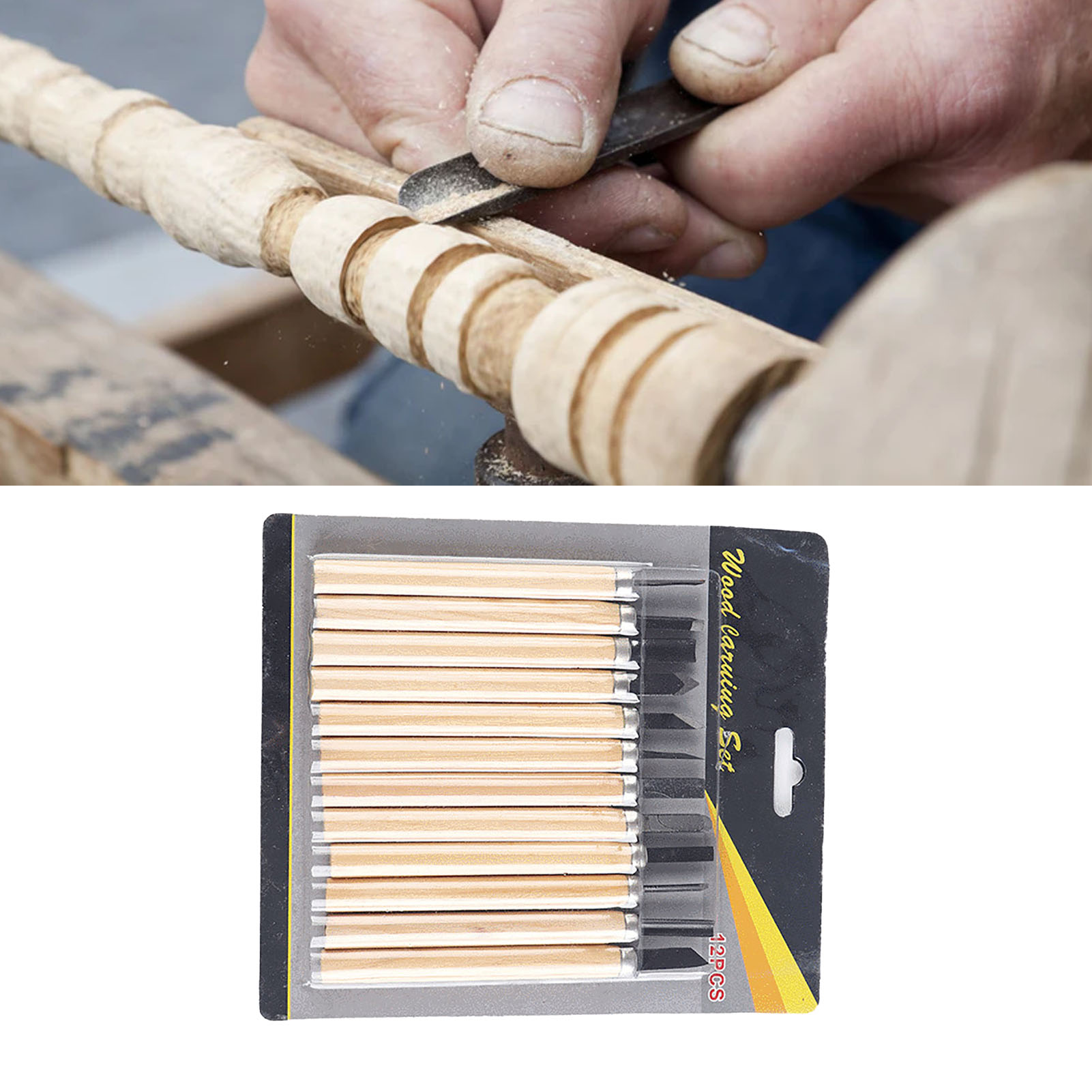 Set Aus 12 Holzschnitzmessern, Kopf Aus Manganstahl, Komfortabler Kiefernholzgriff, Professionelles Holzschnitzwerkzeug.