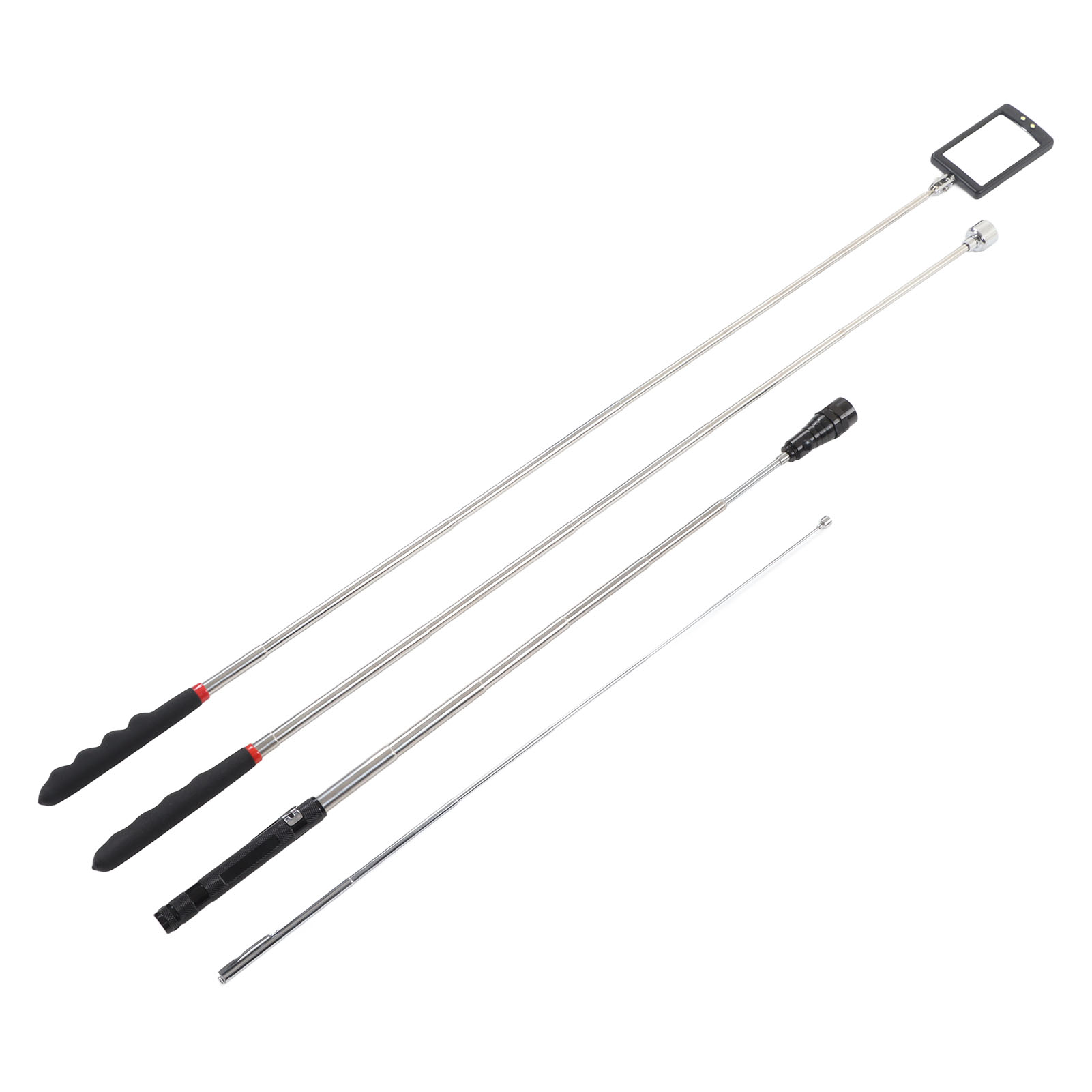 4-teiliges Teleskopisches Magnethebewerkzeug-set, 360° Schwenkbarer Inspektionsspiegel, Flexibler Schaft Mit Led-leuchte, Tragkraft 9 Kg/0,7 Kg, Quadratisch, Für Heim- Und Werkstattgebrauch