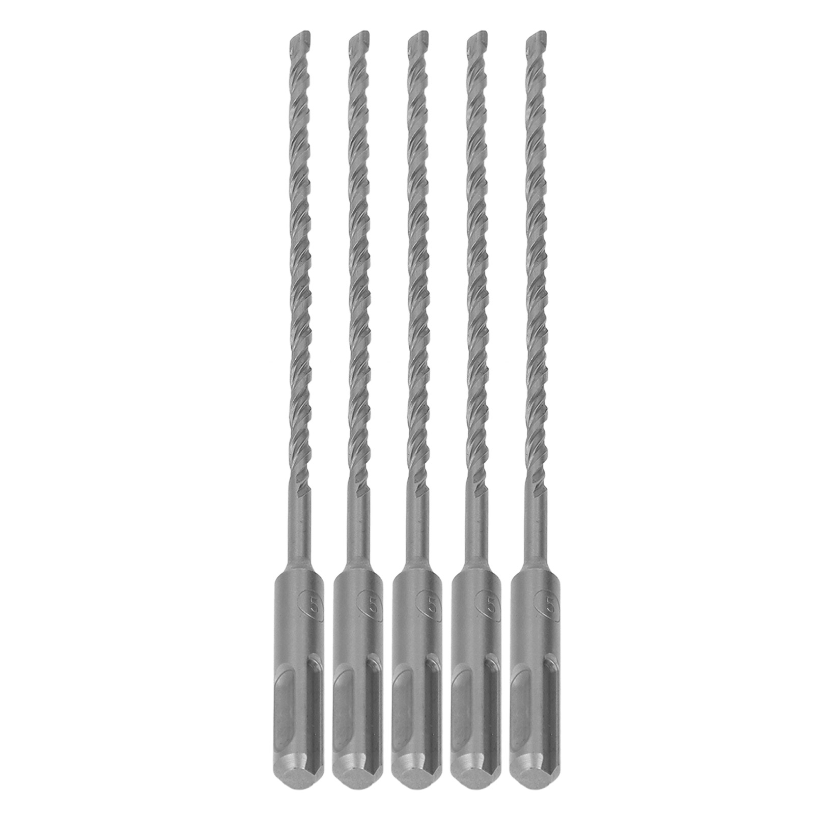 5-teiliges Hartmetall-betonbohrer-set, Drehbohrer Mit 2 Spiralnuten, 210 Mm X 5 Mm, Für Ziegel Und Mauerwerk, Sds-schaft