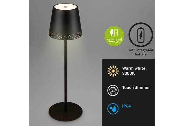 Briloner - led Akku-Tischleuchte Tischlampe höhenverstellbar IP44 schwarz rgb innen außen