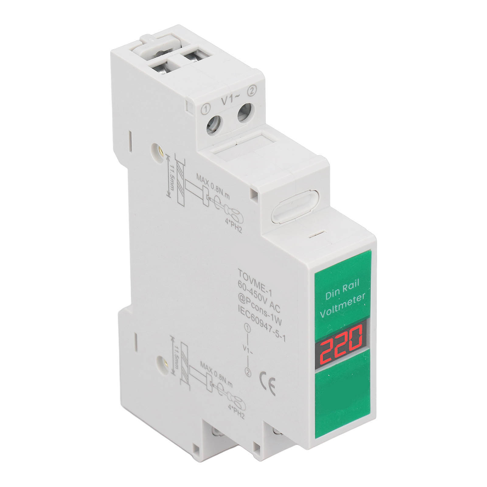 Tongou Modulares Din-schienen-digitalvoltmeter Für Wechselstrom 60-450 V, Intelligentes Einphasiges Lcd-display, Hochpräzises Einbauvoltmeter, 1-phasige Wechselspannungsmessung.