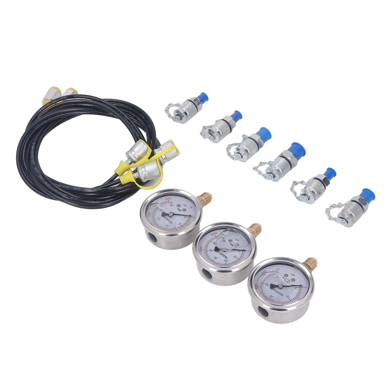 Hydraulik-druckprüfset, 3 Manometer, 6 Anschlüsse, 3 Schläuche, Tragbarer Koffer Für Industrieanlagen